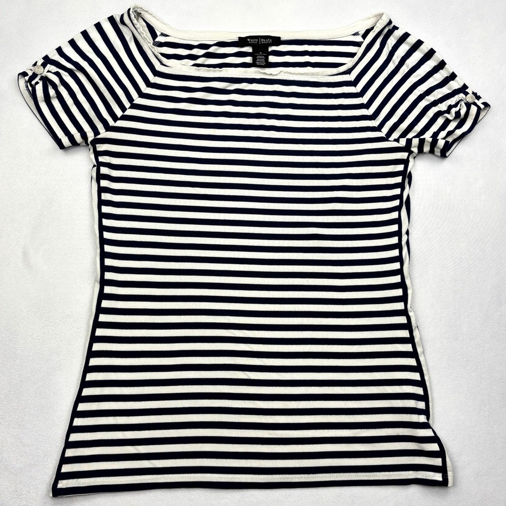 White House Black Market Top Womens Small Blue White Striped Square Neck Shirt